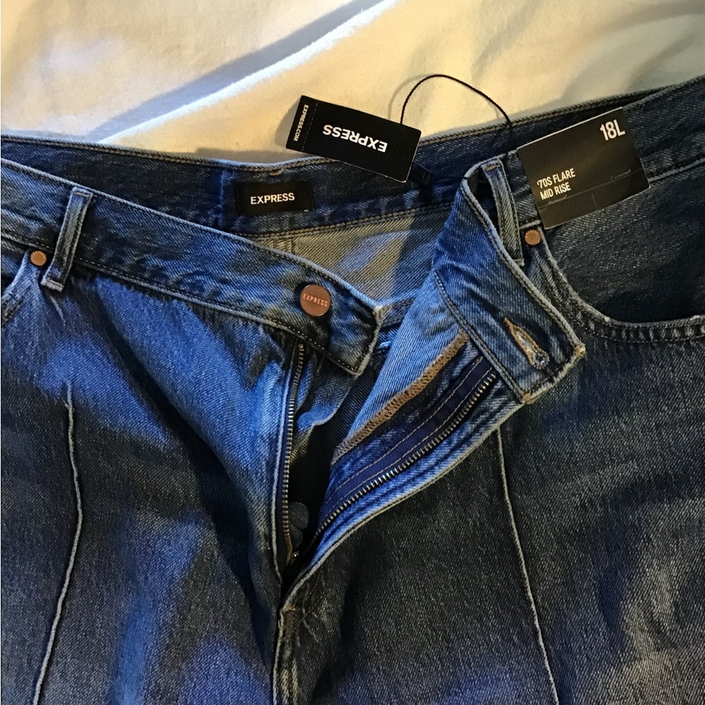 Express Women's Flare Stitched Blue Jeans Size 18L